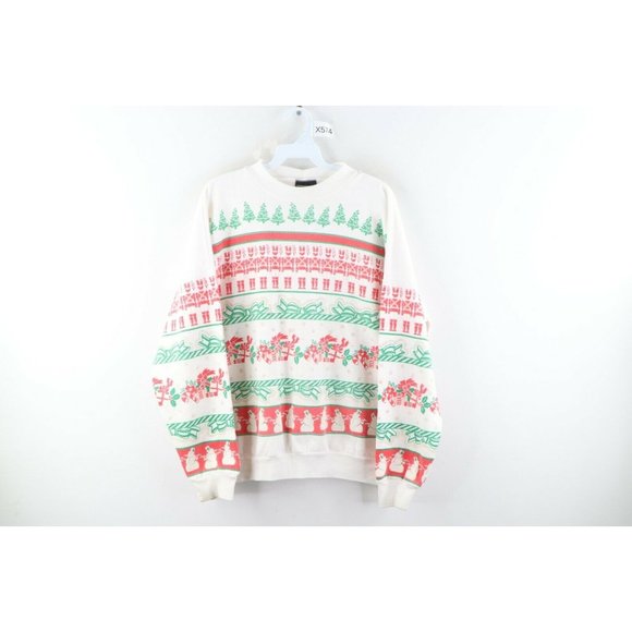 Vintage Tops - Vintage 90s Streetwear Womens 22 All Over Print Christmas Ugly Sweatshirt USA